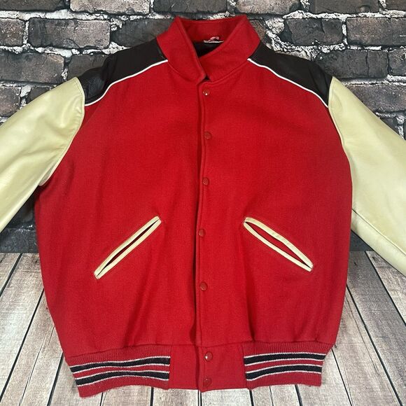 Vintage Howe Athletic Leather Wool Varsity Letterman Jacket Size XL Blank Plain - Picture 3 of 9